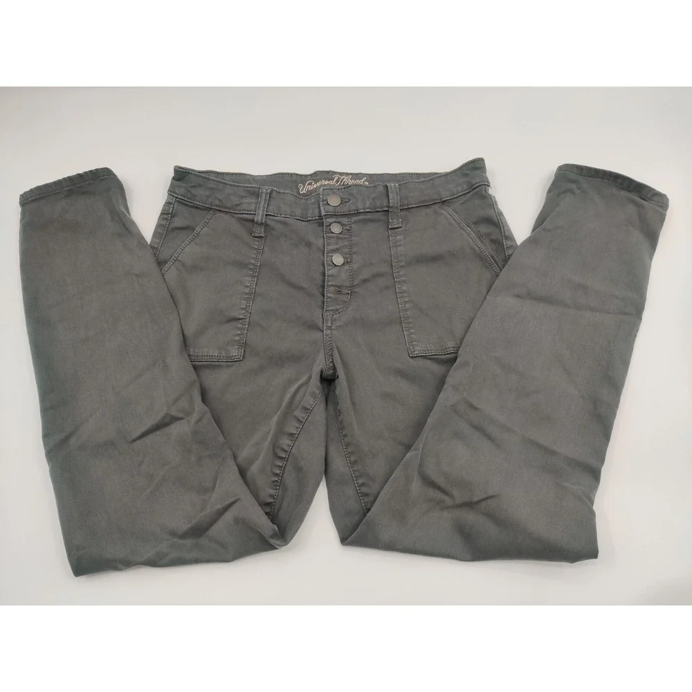 Universal Thread Women's Hi Rise Skinny Pants Charcoal Gray Button Fly Sz 12/31R